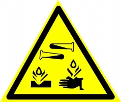 Знаки предупреждающие — Предупреждающий знак W04 &quot;Опасно. Едкие и коррозионные вещества&quot; — фото