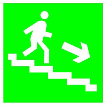 Эвакуационный знак E13 "Направление к эвакуационному выходу по лестнице вниз" (правый) — фото-536_1