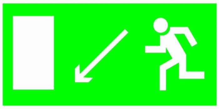 Эвакуационный знак E08 "Направление к эвакуационному выходу налево вниз" — фото-536_1